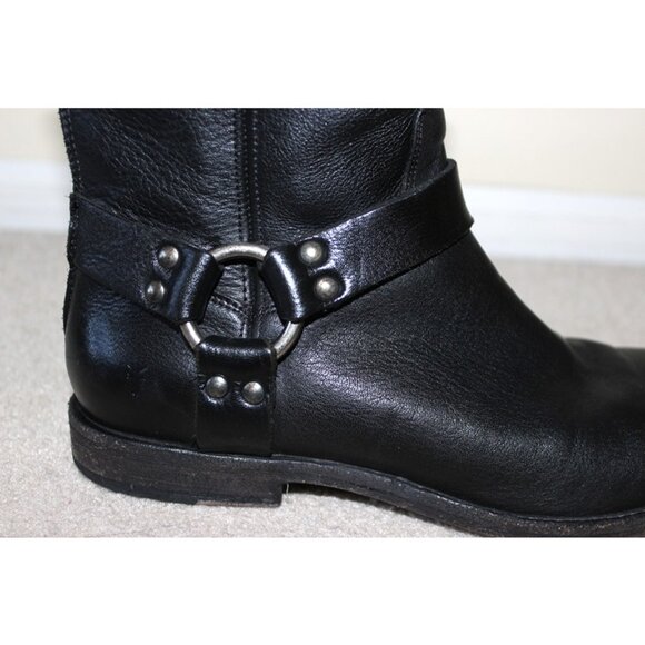 FRYE Phillip Harness Genuine Leather Back Zip Short Boots in Black, Size 7 - Picture 10 of 13